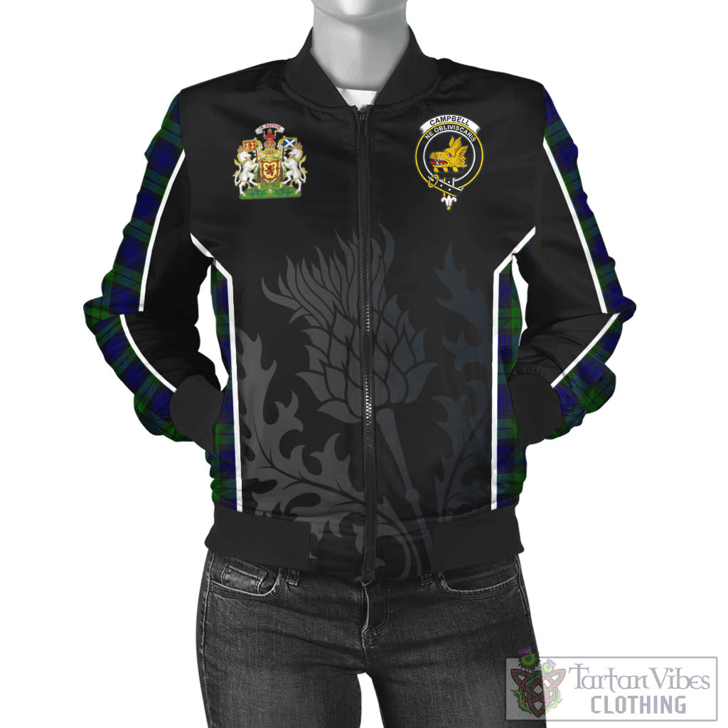 Tartan Vibes Clothing Campbell Modern Tartan Bomber Jacket with Family Crest and Scottish Thistle Vibes Sport Style