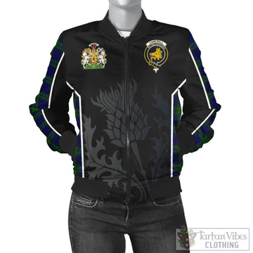 Campbell Tartan Bomber Jacket with Family Crest and Scottish Thistle Vibes Sport Style