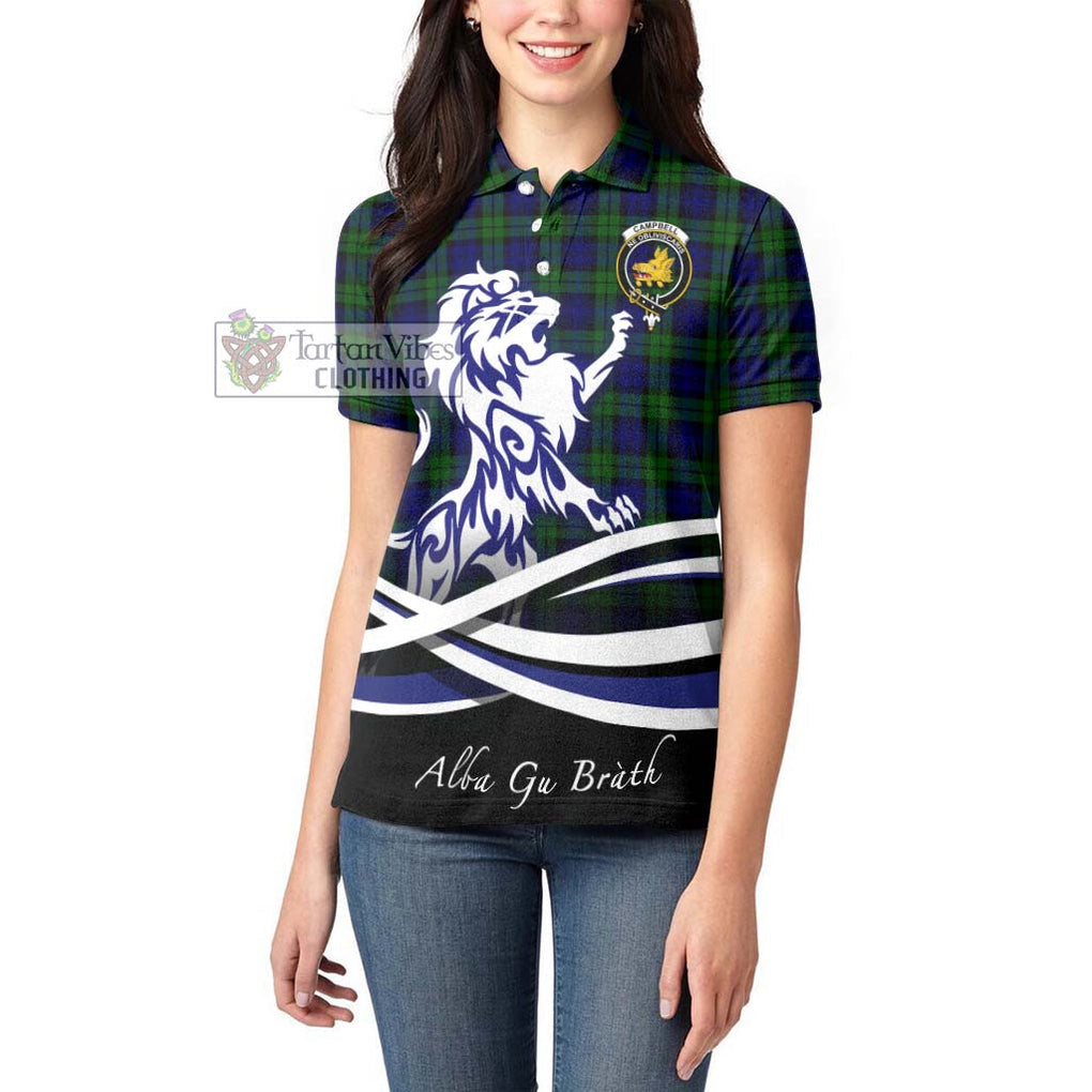 Campbell Tartan Women's Polo Shirt with Alba Gu Brath Regal Lion Emblem - Tartanvibesclothing Shop