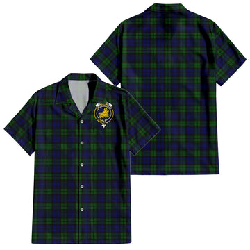 Campbell Tartan Short Sleeve Button Down Shirt with Family Crest