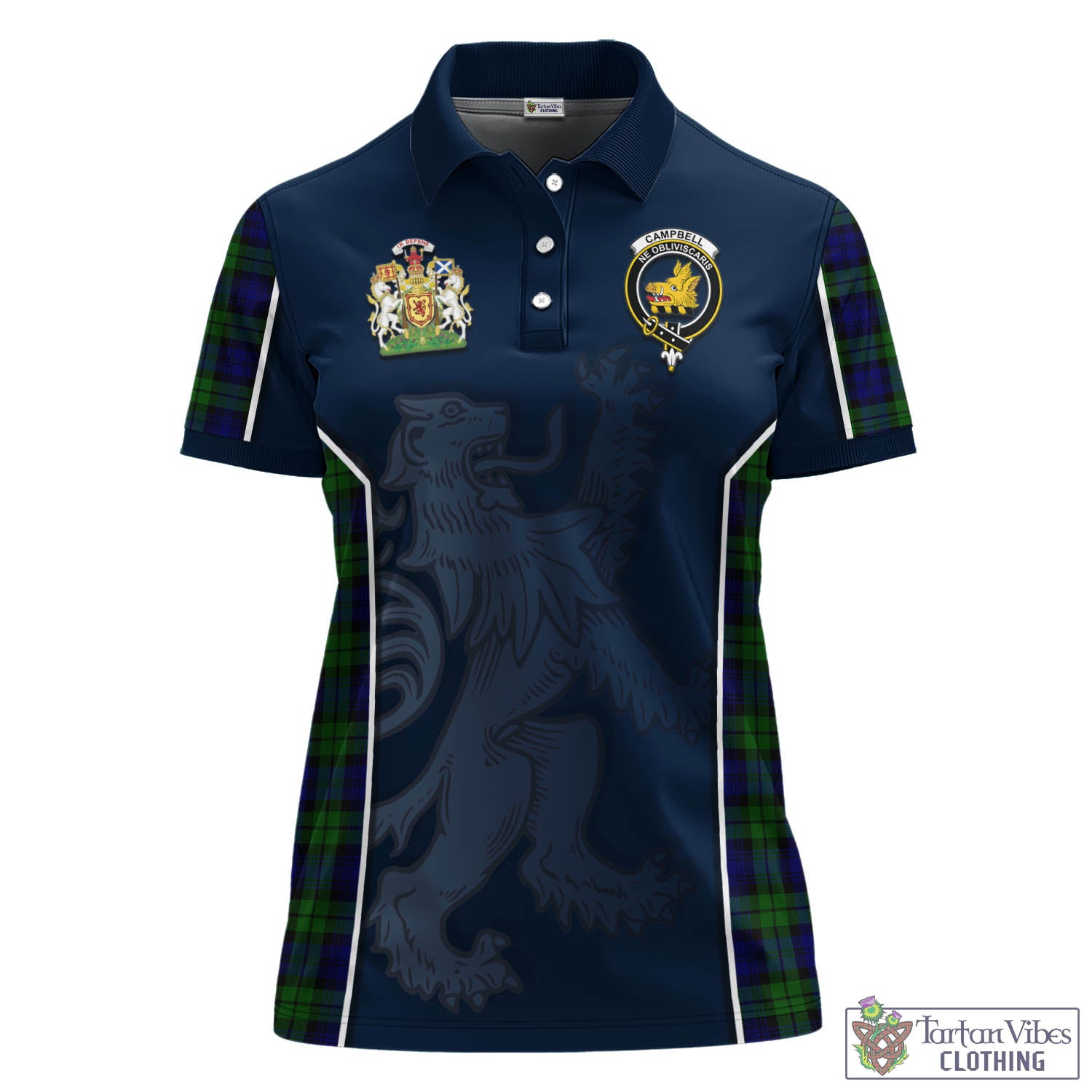 Campbell Tartan Women's Polo Shirt with Family Crest and Lion Rampant Vibes Sport Style - Tartan Vibes Clothing