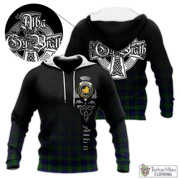 Campbell Tartan Knitted Hoodie Featuring Alba Gu Brath Family Crest Celtic Inspired