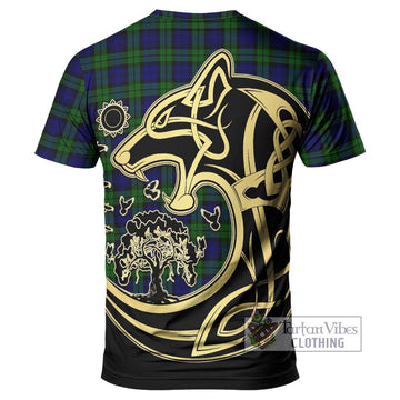 Campbell Tartan T-Shirt with Family Crest Celtic Wolf Style