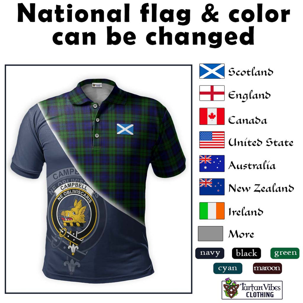 Campbell Tartan Polo Shirt with Personalised National Flag and Family Crest Half Style - Tartanvibesclothing Shop