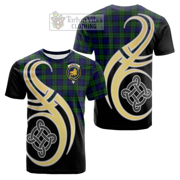 Campbell Tartan Cotton T-shirt with Family Crest and Celtic Symbol Style