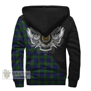 Campbell Tartan Sherpa Hoodie with Family Crest and Military Logo Style