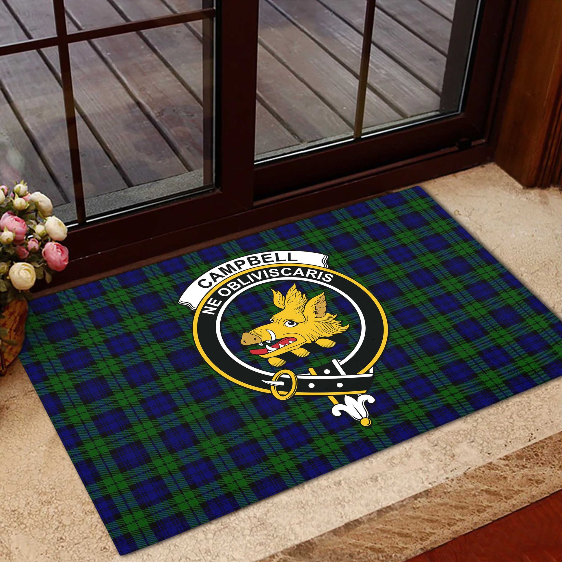 Campbell Modern Tartan Door Mat with Family Crest - Tartanvibesclothing