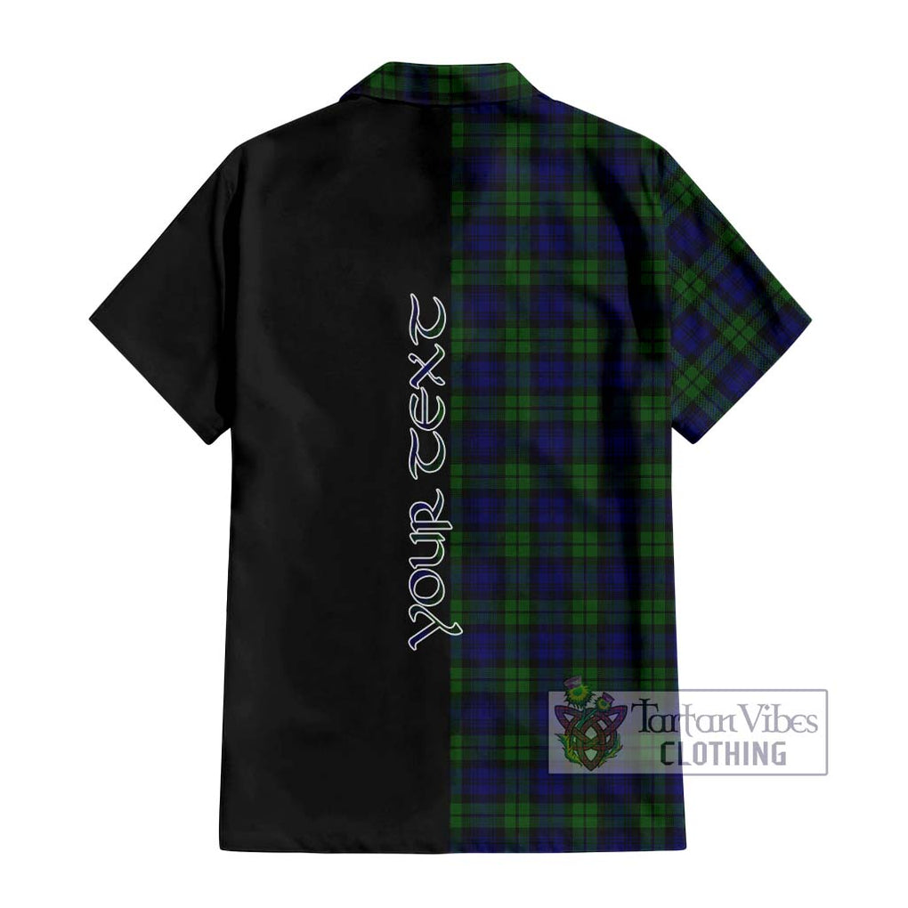 Campbell Tartan Short Sleeve Button Shirt with Family Crest and Half Of Me Style - Tartanvibesclothing Shop