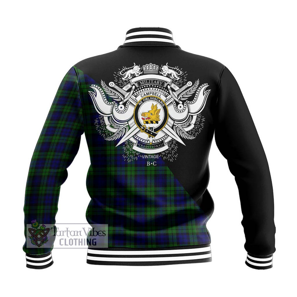 Campbell Tartan Baseball Jacket with Family Crest and Military Logo Style - Tartanvibesclothing Shop