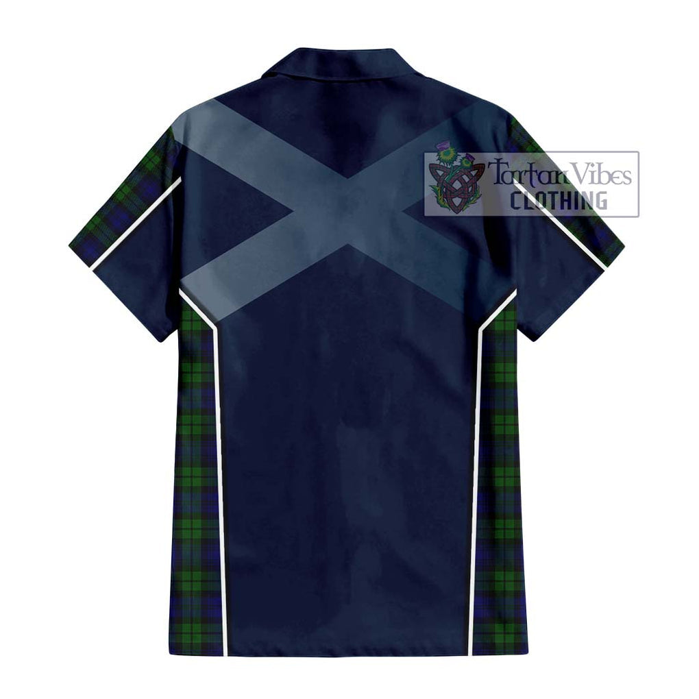 Campbell Tartan Short Sleeve Button Shirt with Family Crest and Lion Rampant Vibes Sport Style - Tartan Vibes Clothing