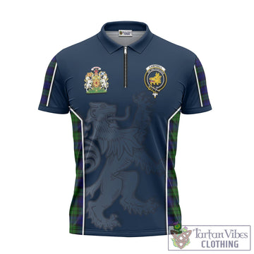 Campbell Tartan Zipper Polo Shirt with Family Crest and Lion Rampant Vibes Sport Style