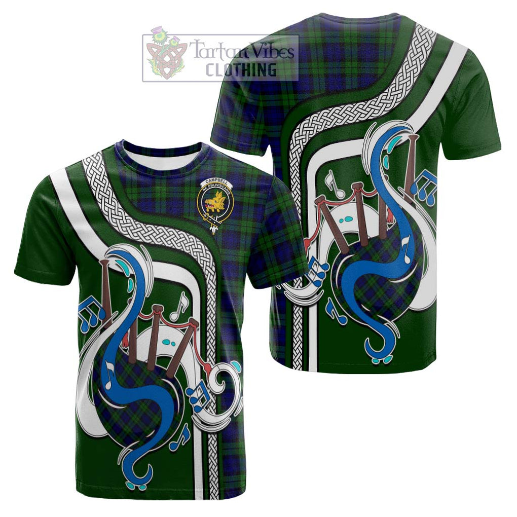 Tartan Vibes Clothing Campbell Modern Tartan Cotton T-shirt with Epic Bagpipe Style