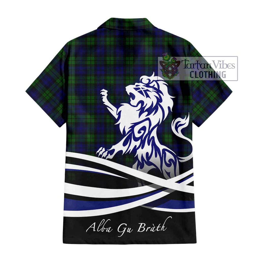 Campbell Tartan Short Sleeve Button Shirt with Alba Gu Brath Regal Lion Emblem - Tartanvibesclothing Shop