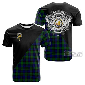 Campbell Tartan Cotton T-shirt with Family Crest and Military Logo Style