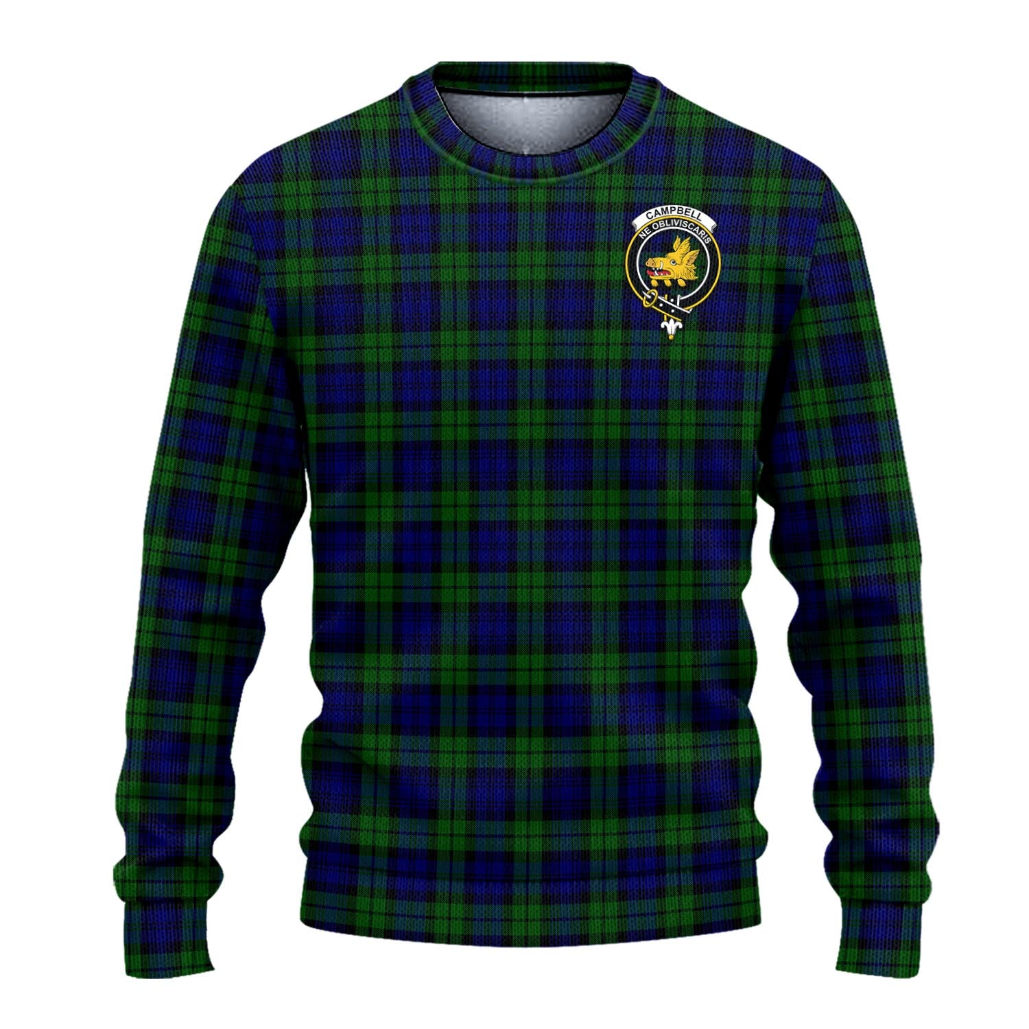 Campbell Modern Tartan Knitted Sweater with Family Crest - Tartanvibesclothing