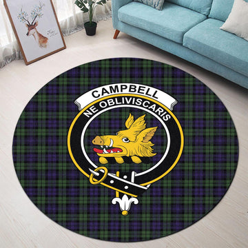 Campbell Tartan Round Rug with Family Crest