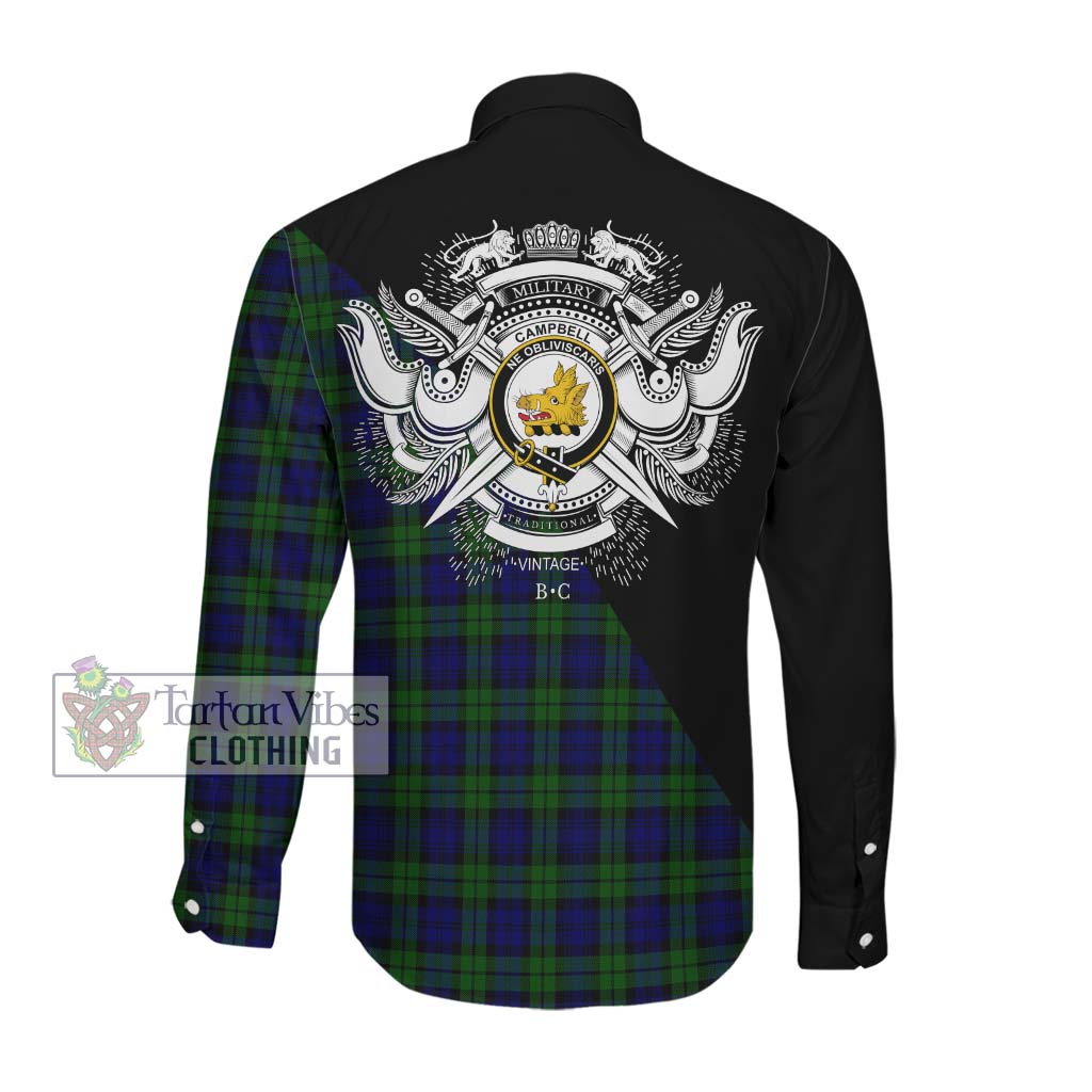 Tartan Vibes Clothing Campbell Modern Tartan Long Sleeve Button Shirt with Family Crest and Military Logo Style