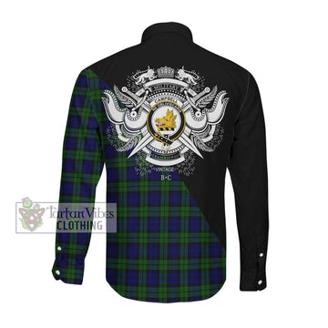 Campbell Tartan Long Sleeve Button Shirt with Family Crest and Military Logo Style