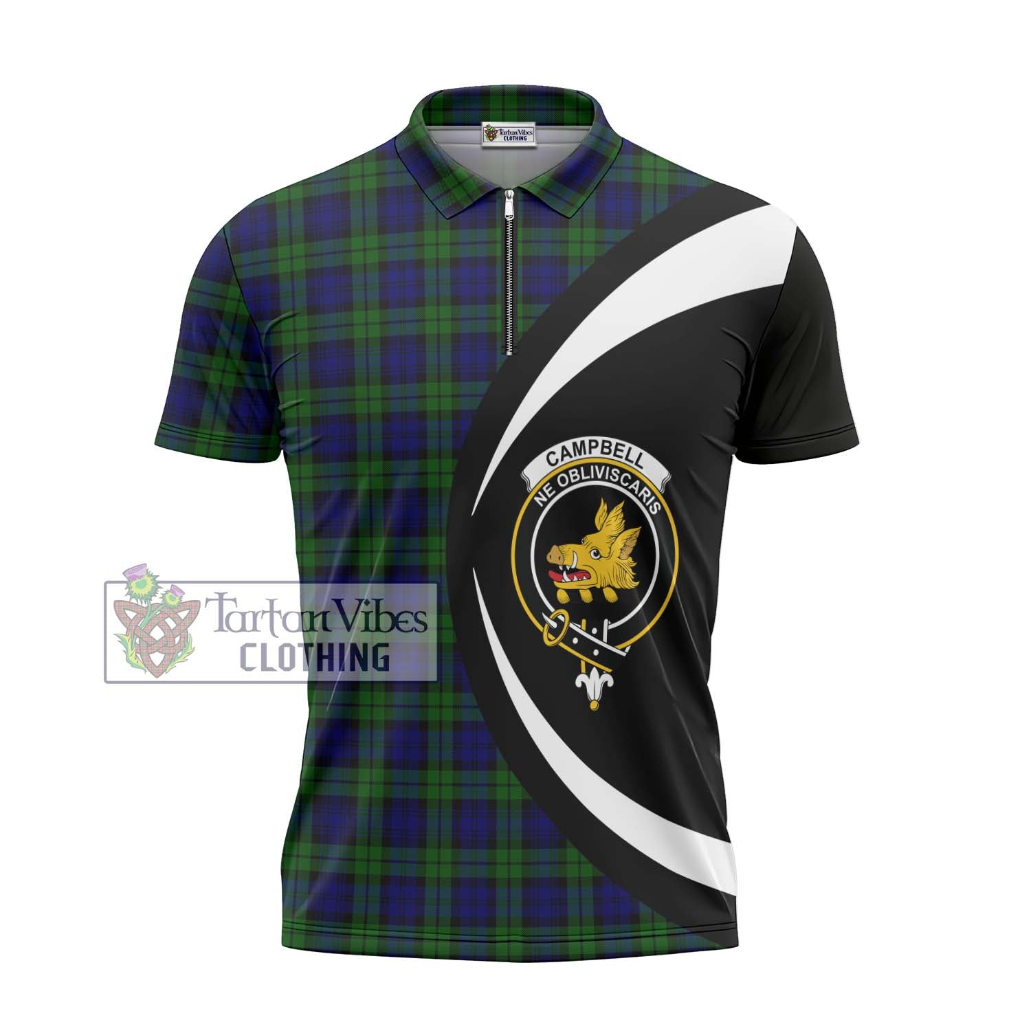 Tartan Vibes Clothing Campbell Modern Tartan Zipper Polo Shirt with Family Crest Circle Style