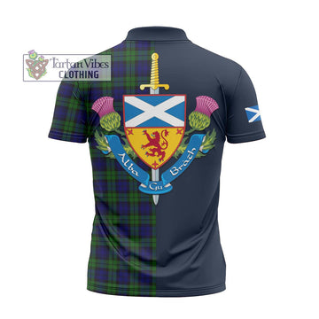 Campbell Tartan Zipper Polo Shirt Alba with Scottish Lion Royal Arm Half Style