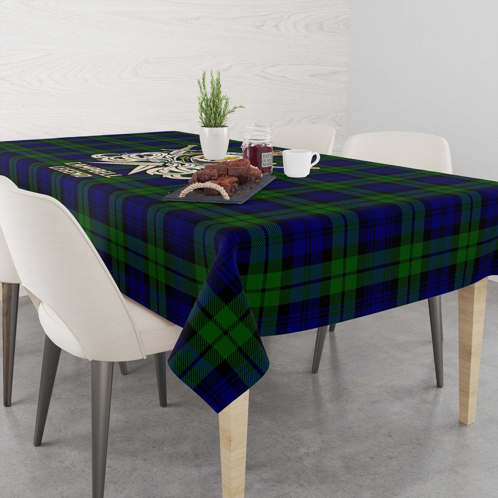 Tartan Vibes Clothing Campbell Modern Tartan Tablecloth with Clan Crest and the Golden Sword of Courageous Legacy