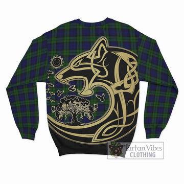 Campbell Tartan Sweatshirt with Family Crest Celtic Wolf Style