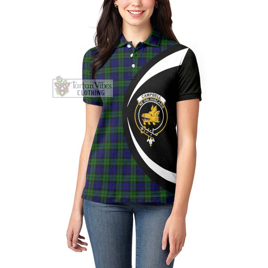 Campbell Tartan Women's Polo Shirt with Family Crest Circle Style - Tartan Vibes Clothing