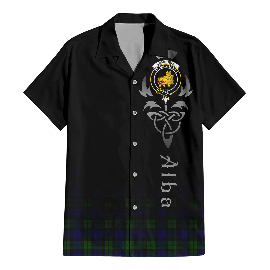 Tartan Vibes Clothing Campbell Modern Tartan Short Sleeve Button Up Featuring Alba Gu Brath Family Crest Celtic Inspired