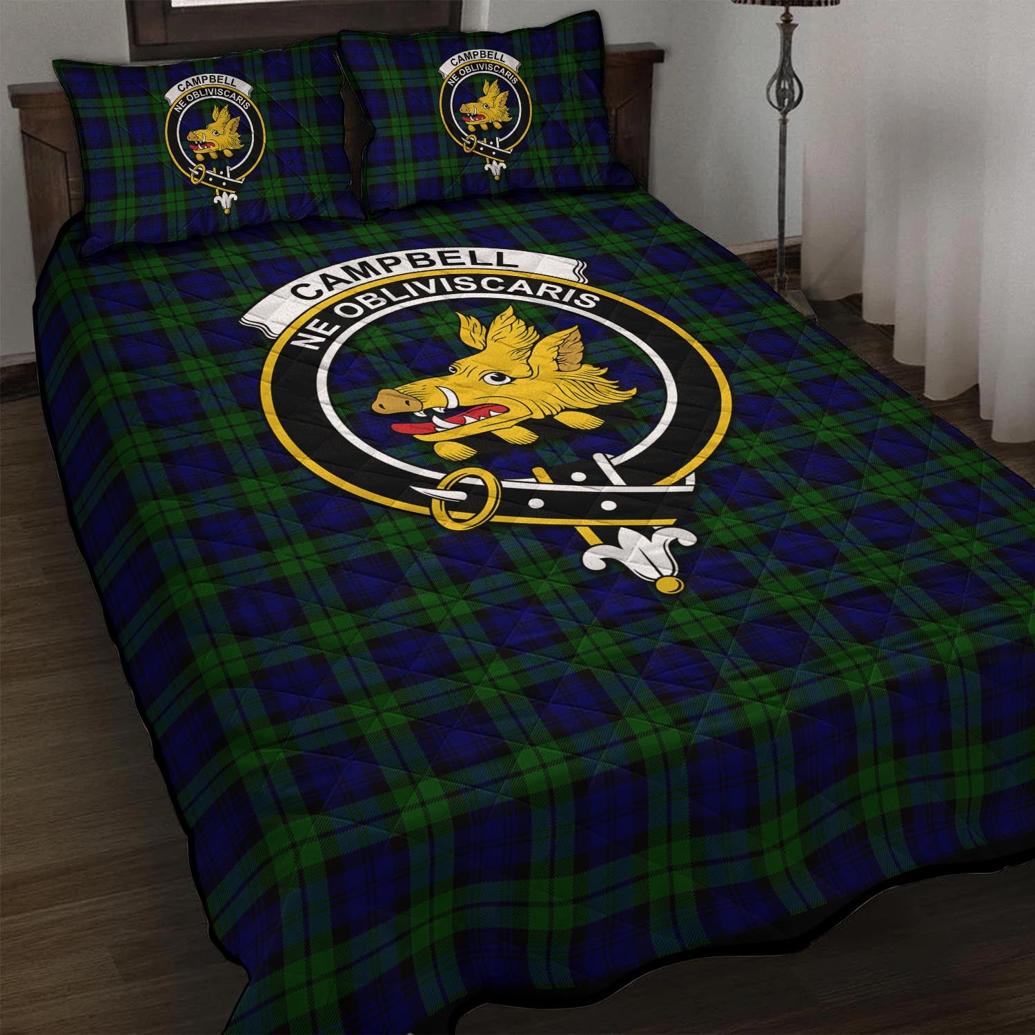 Campbell Tartan Quilt Bed Set with Family Crest - Tartan Vibes Clothing