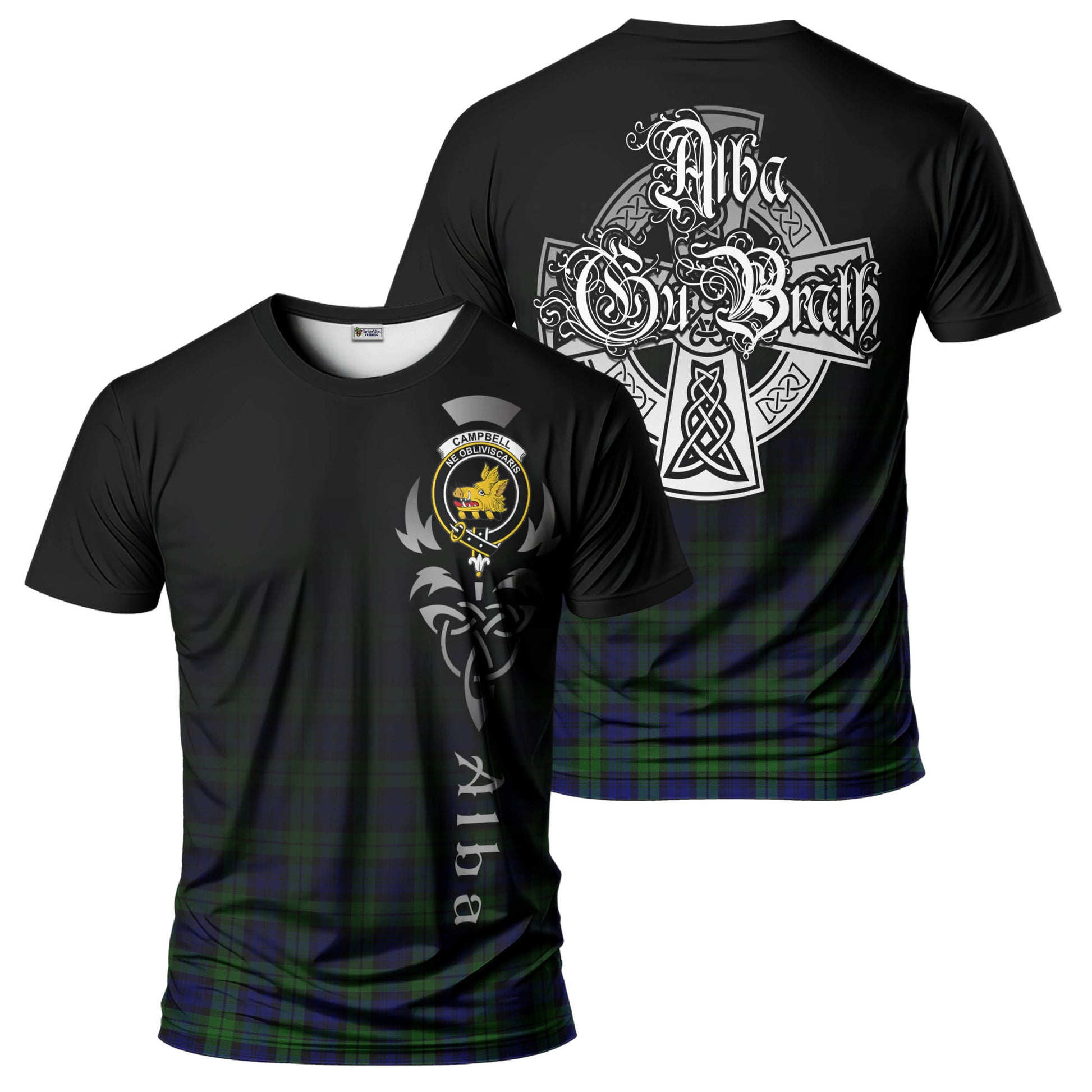 Tartan Vibes Clothing Campbell Modern Tartan T-Shirt Featuring Alba Gu Brath Family Crest Celtic Inspired