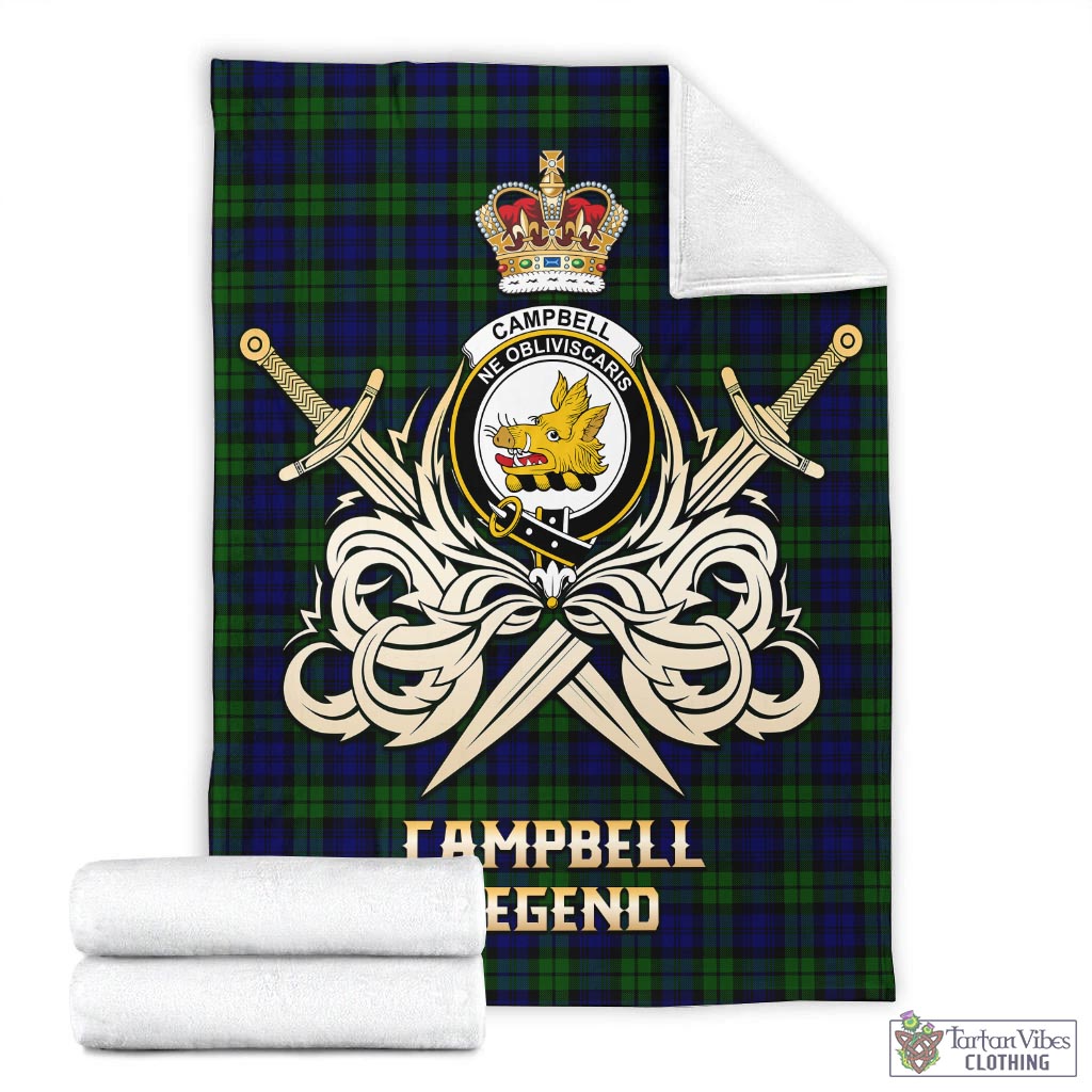 Tartan Vibes Clothing Campbell Modern Tartan Blanket with Clan Crest and the Golden Sword of Courageous Legacy