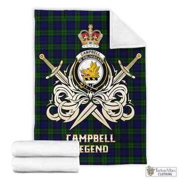 Campbell Tartan Blanket with Clan Crest and the Golden Sword of Courageous Legacy