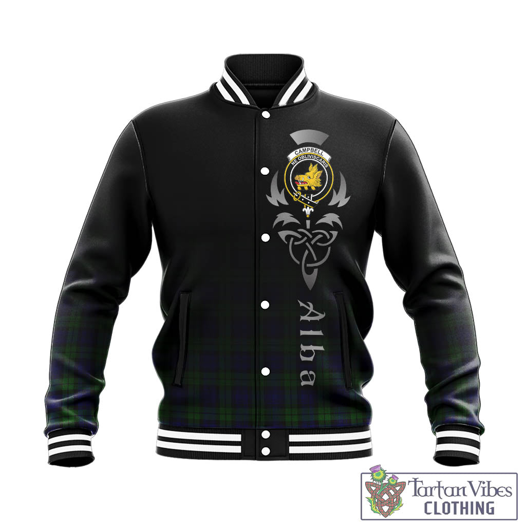 Tartan Vibes Clothing Campbell Modern Tartan Baseball Jacket Featuring Alba Gu Brath Family Crest Celtic Inspired