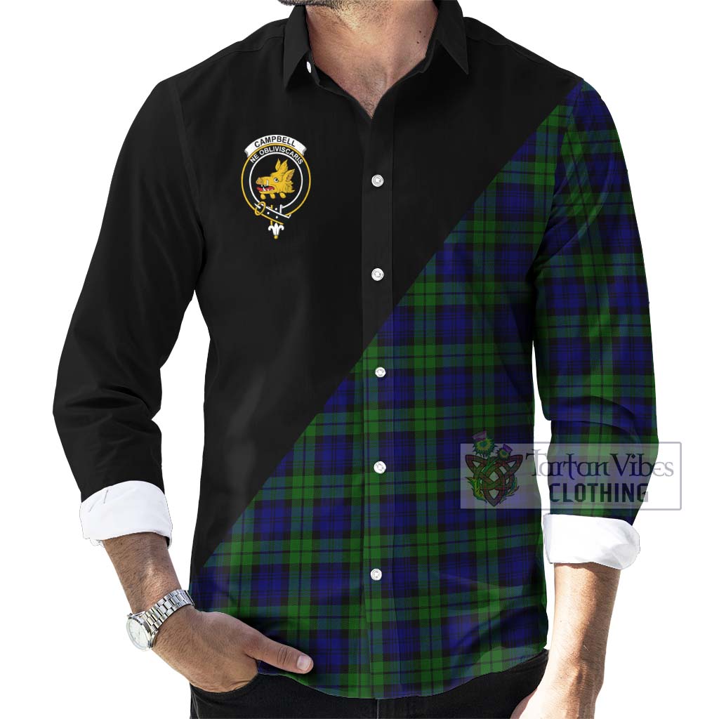 Tartan Vibes Clothing Campbell Modern Tartan Long Sleeve Button Shirt with Family Crest and Military Logo Style