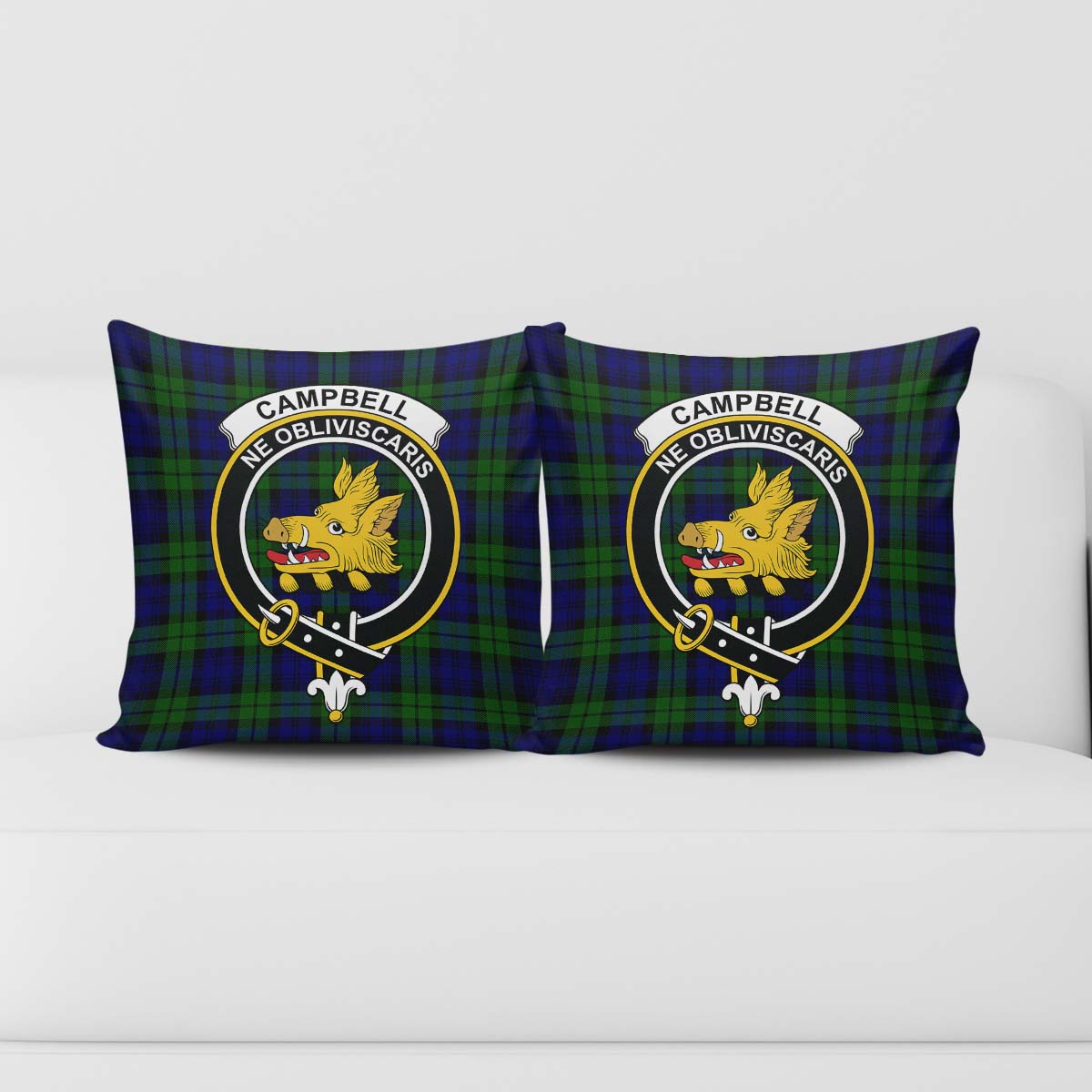 Campbell Modern Tartan Pillow Cover with Family Crest - Tartanvibesclothing