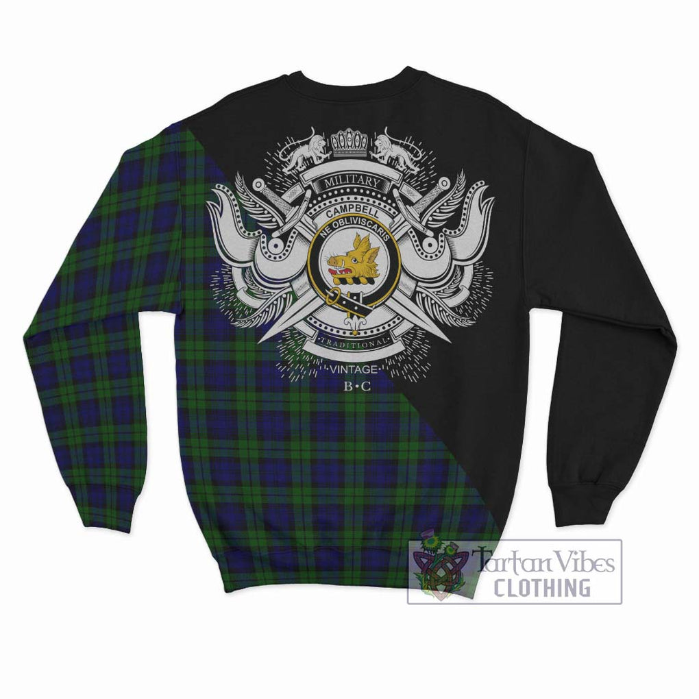 Campbell Tartan Sweatshirt with Family Crest and Military Logo Style - Tartanvibesclothing Shop