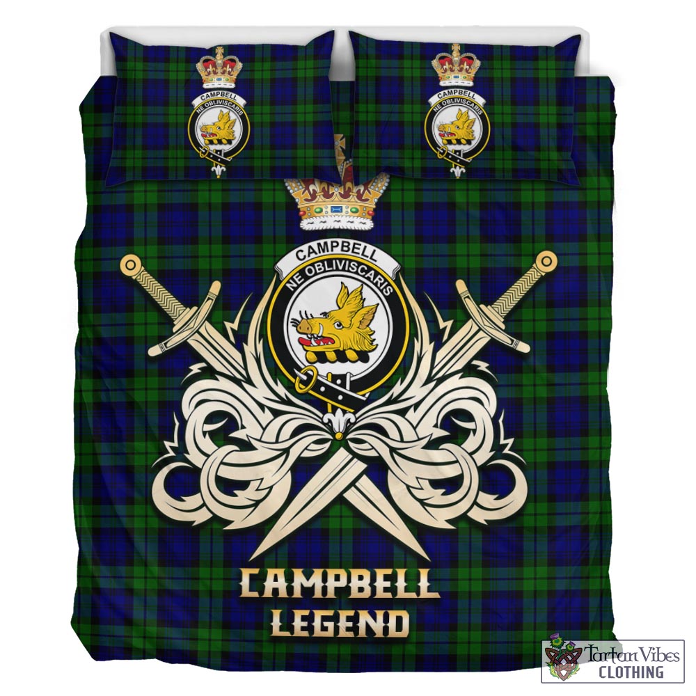 Tartan Vibes Clothing Campbell Modern Tartan Bedding Set with Clan Crest and the Golden Sword of Courageous Legacy