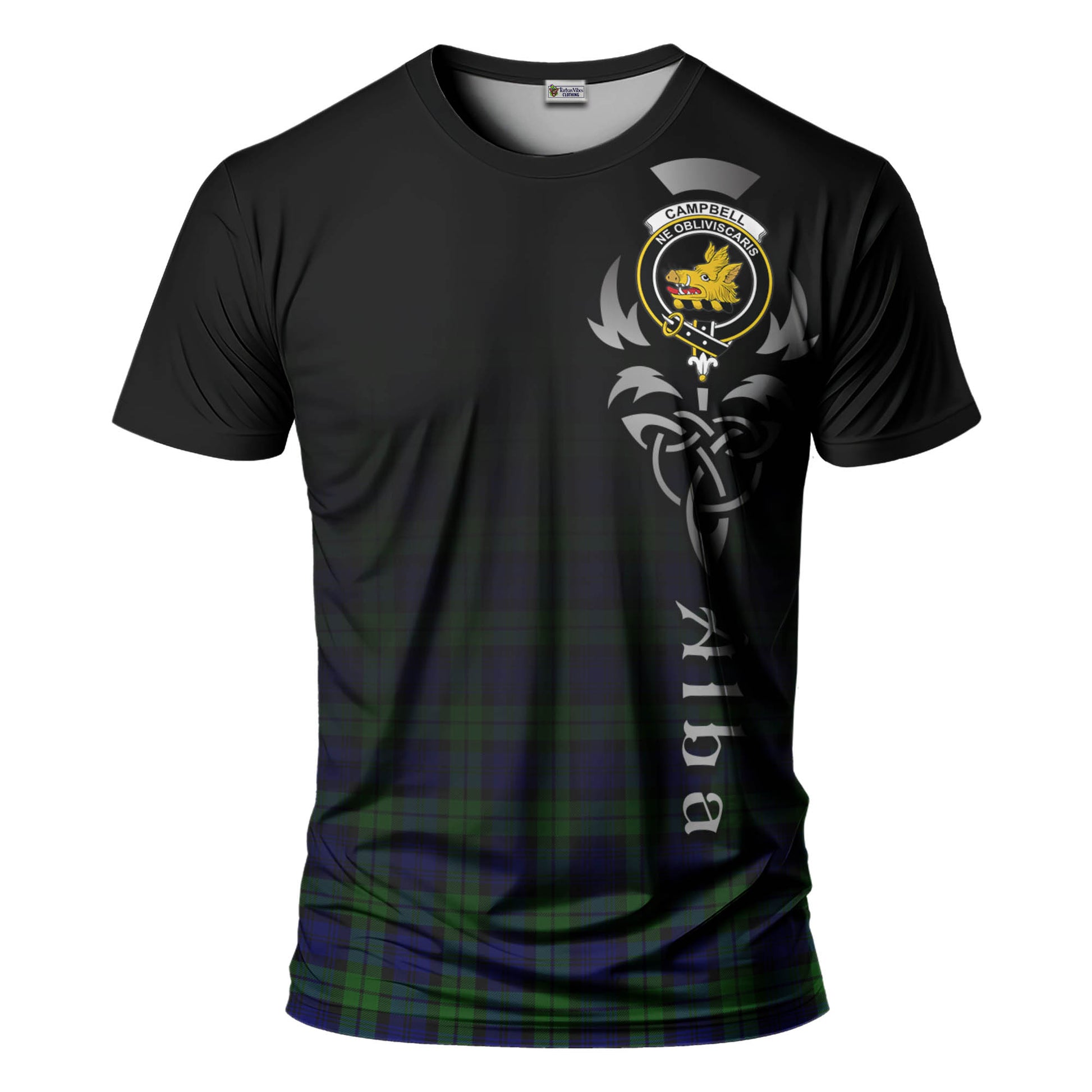 Tartan Vibes Clothing Campbell Modern Tartan T-Shirt Featuring Alba Gu Brath Family Crest Celtic Inspired