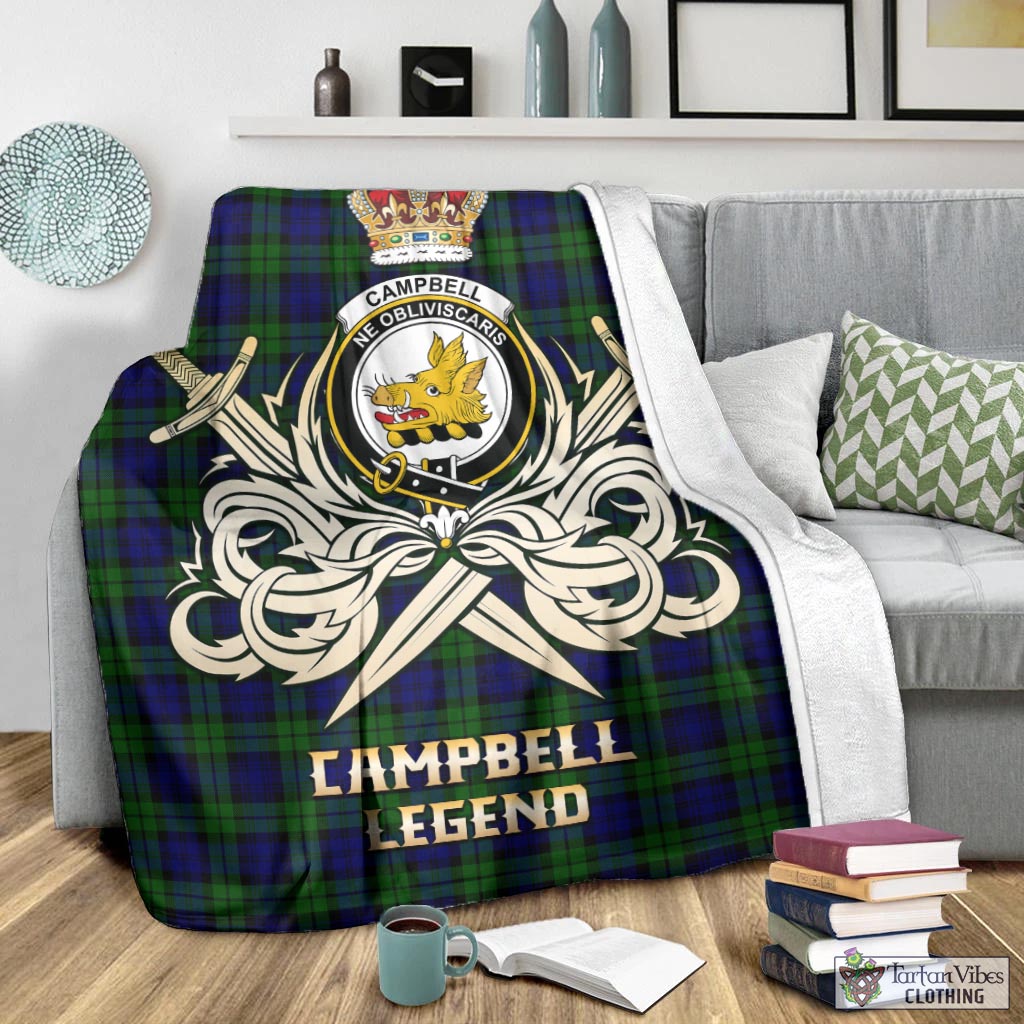 Tartan Vibes Clothing Campbell Modern Tartan Blanket with Clan Crest and the Golden Sword of Courageous Legacy