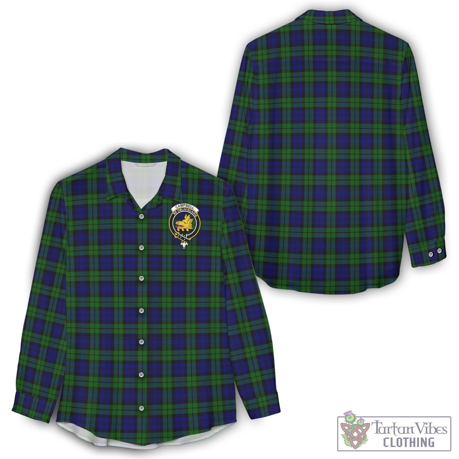 Tartan Vibes Clothing Campbell Modern Tartan Womens Casual Shirt with Family Crest