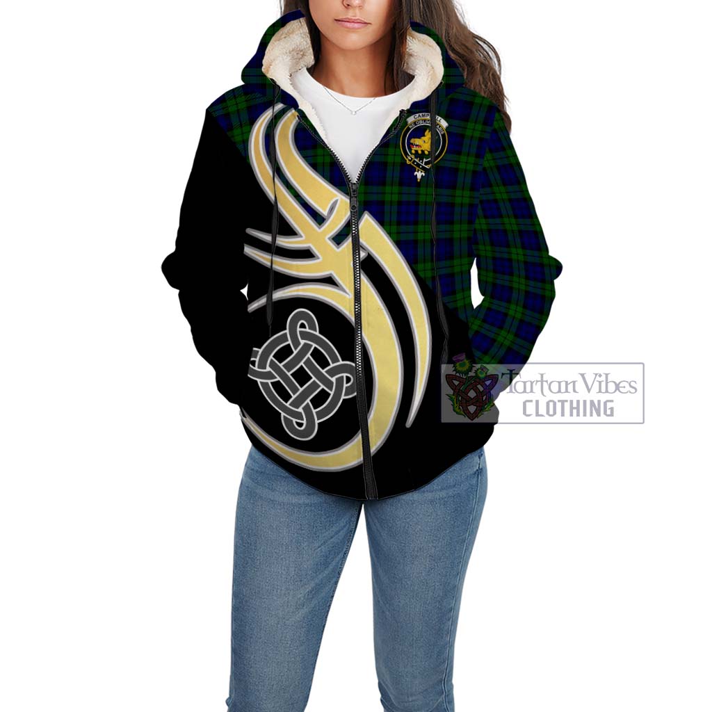 Campbell Tartan Sherpa Hoodie with Family Crest and Celtic Symbol Style Unisex - Tartan Vibes Clothing