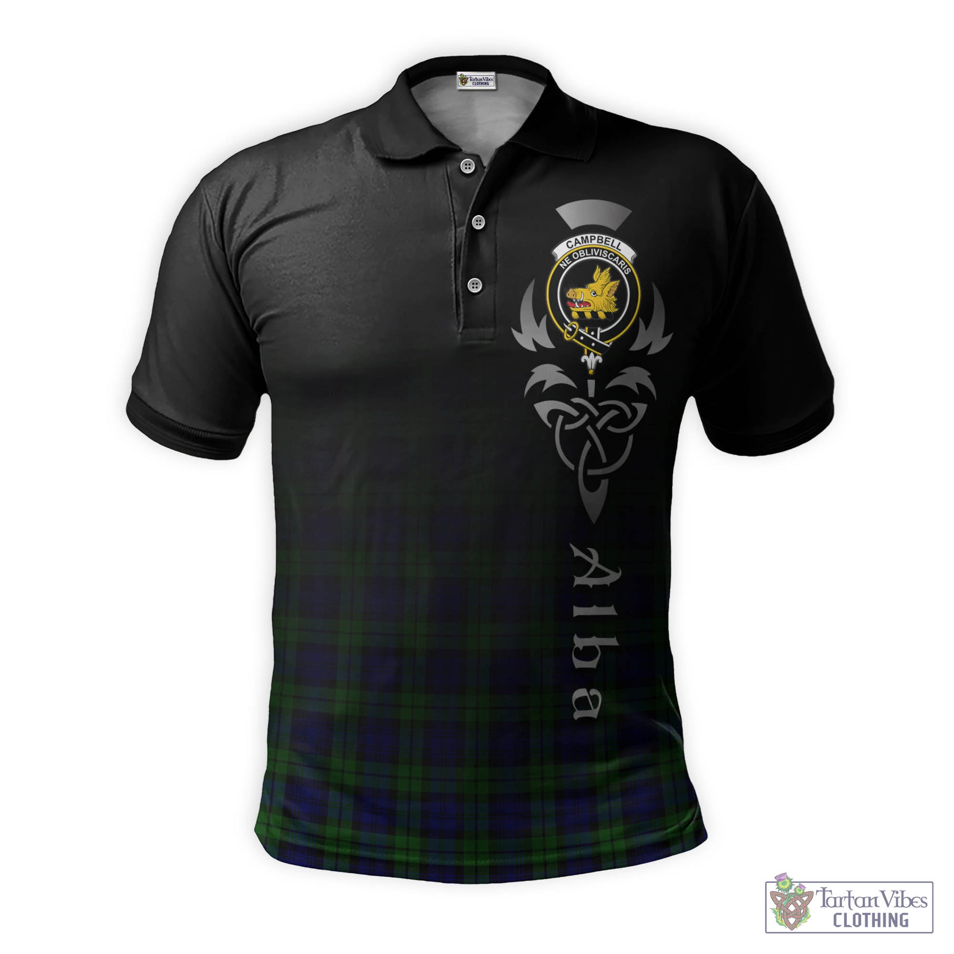 Tartan Vibes Clothing Campbell Modern Tartan Polo Shirt Featuring Alba Gu Brath Family Crest Celtic Inspired