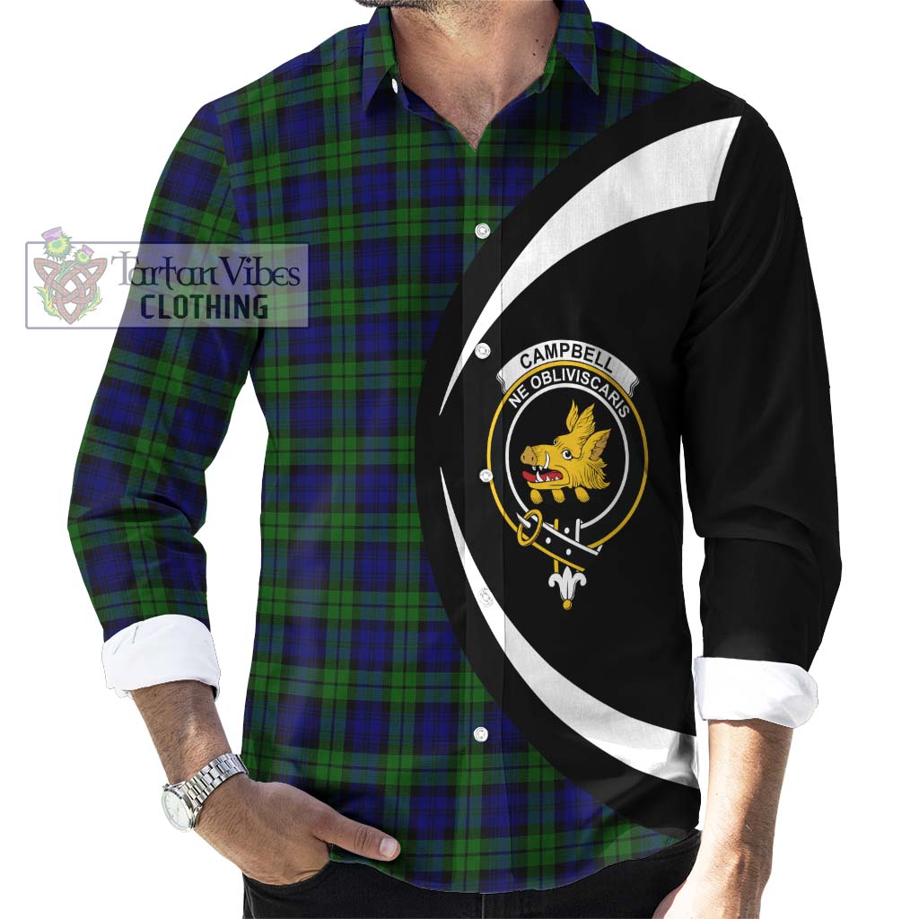 Campbell Tartan Long Sleeve Button Up with Family Crest Circle Style - Tartan Vibes Clothing