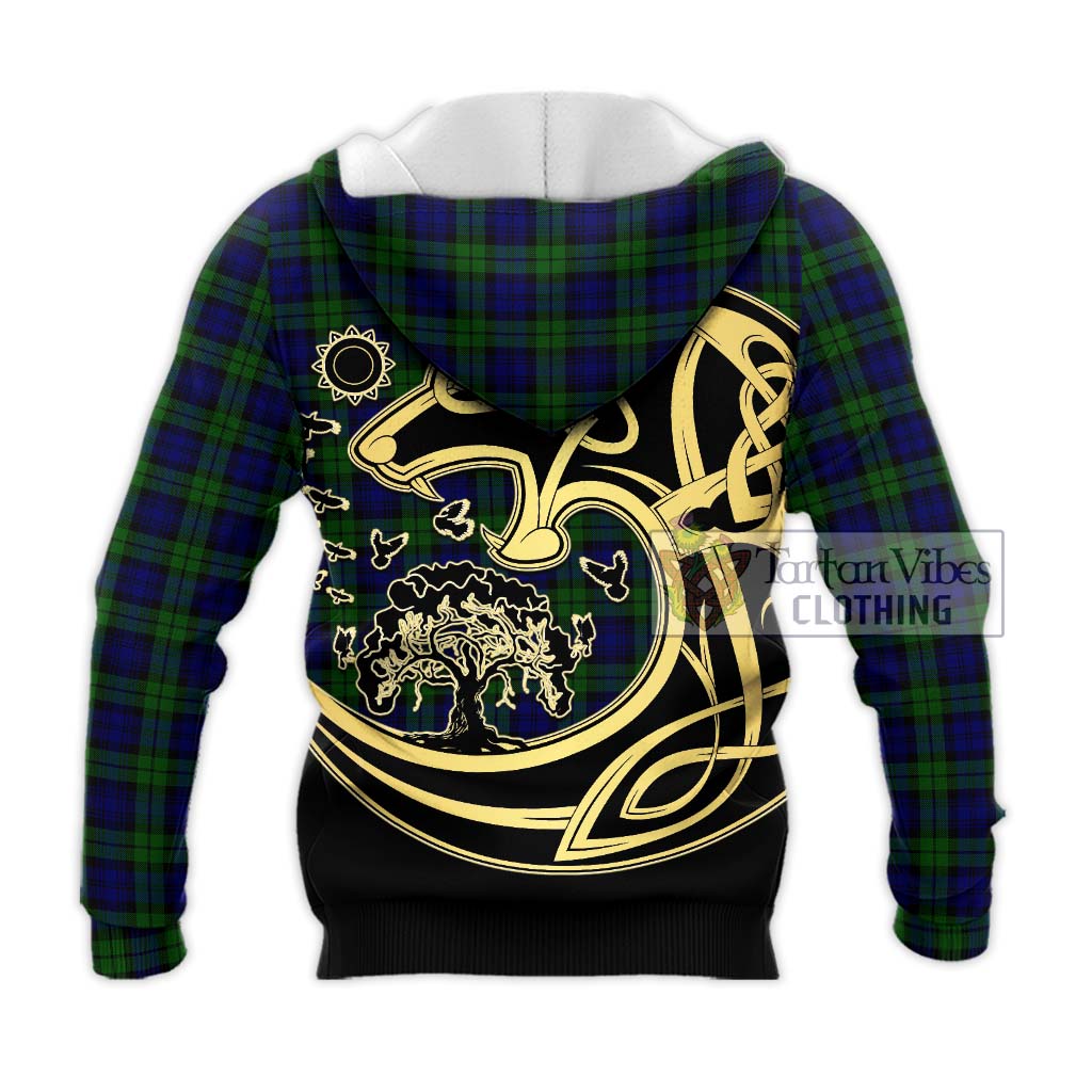 Campbell Tartan Knitted Hoodie with Family Crest Celtic Wolf Style - Tartan Vibes Clothing