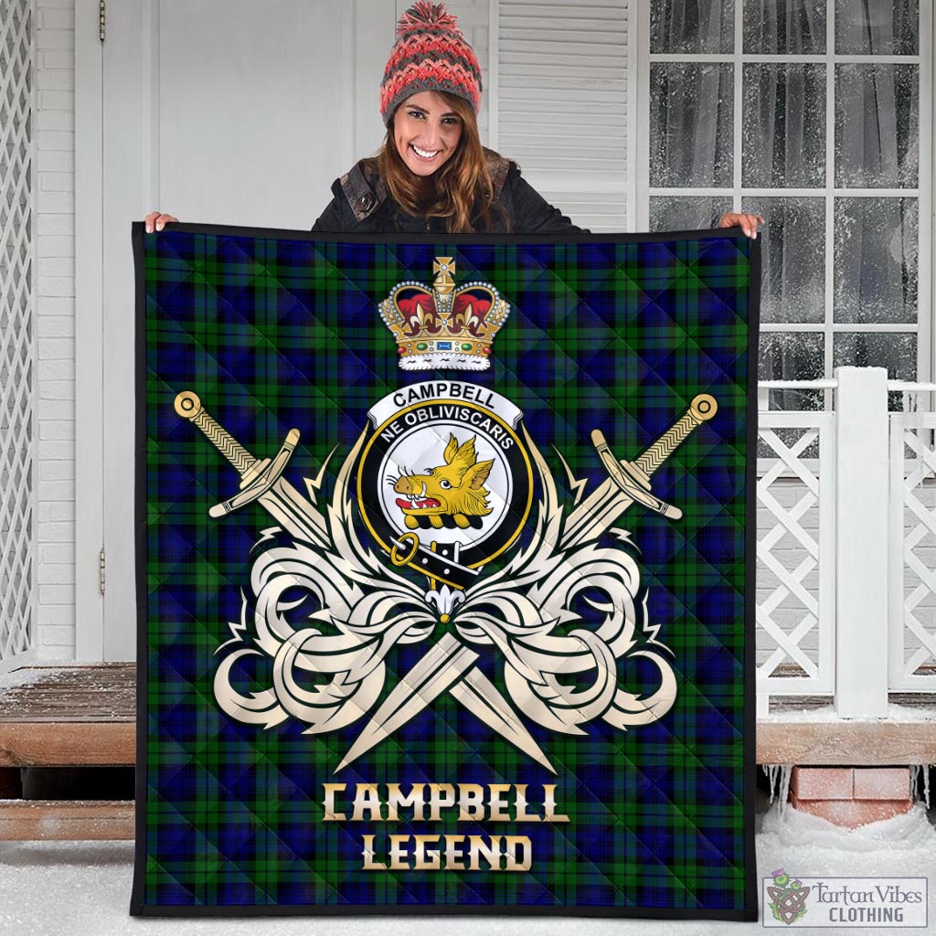 Tartan Vibes Clothing Campbell Modern Tartan Quilt with Clan Crest and the Golden Sword of Courageous Legacy