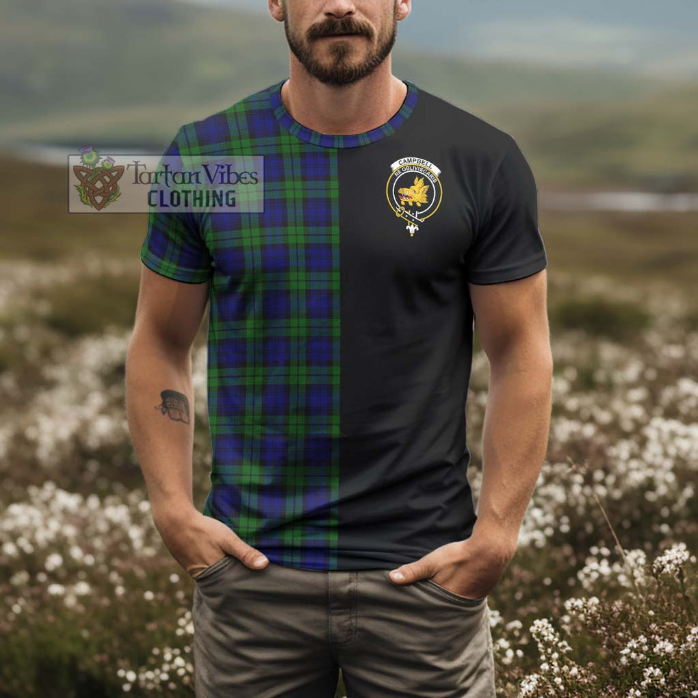 Campbell Tartan T-Shirt with Family Crest and Half Of Me Style - Tartanvibesclothing Shop