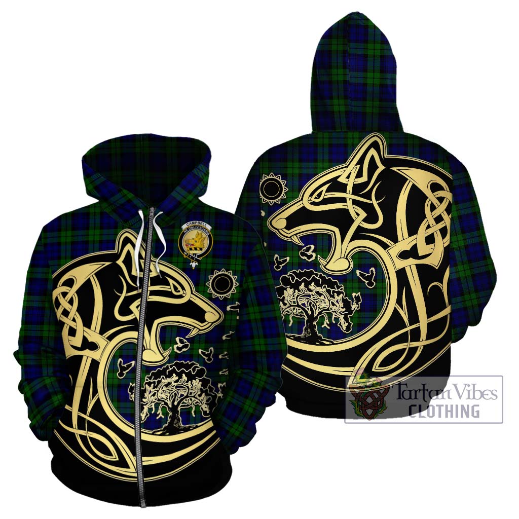 Campbell Tartan Hoodie with Family Crest Celtic Wolf Style - Tartan Vibes Clothing