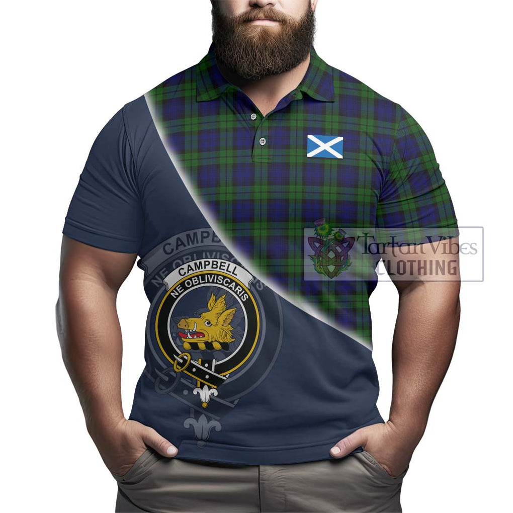 Campbell Tartan Polo Shirt with Personalised National Flag and Family Crest Half Style - Tartanvibesclothing Shop