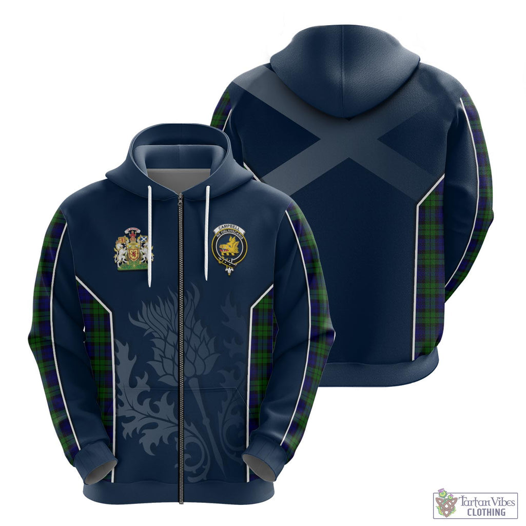 Tartan Vibes Clothing Campbell Modern Tartan Hoodie with Family Crest and Scottish Thistle Vibes Sport Style