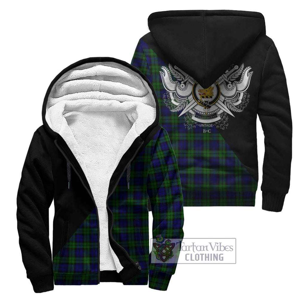 Campbell Tartan Sherpa Hoodie with Family Crest and Military Logo Style Unisex - Tartanvibesclothing Shop